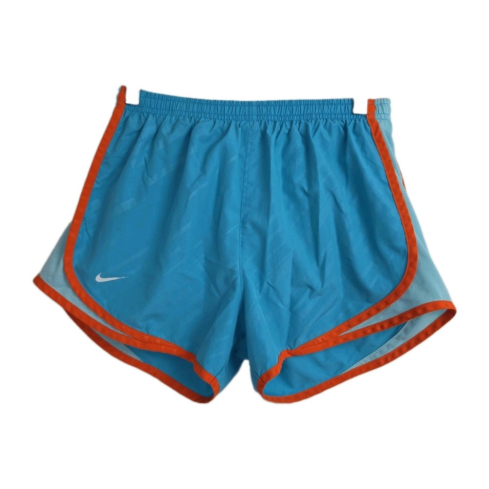 Nike Dri-Fit Athletic Shorts Women's S Blue w/ Orange Accents Elastic Waist